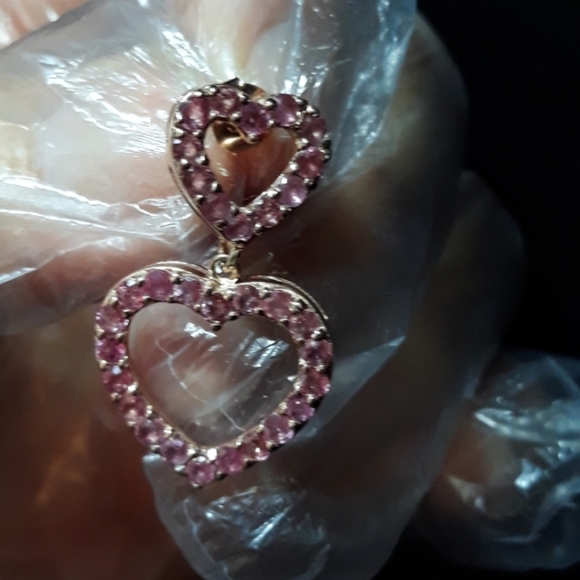 Genuine Ruby Double Heart Earrings U5 - Picture 5 of 5